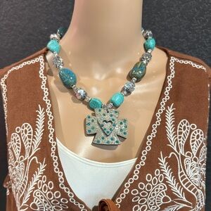 Turquoise and Silver Cross Pendant Necklace